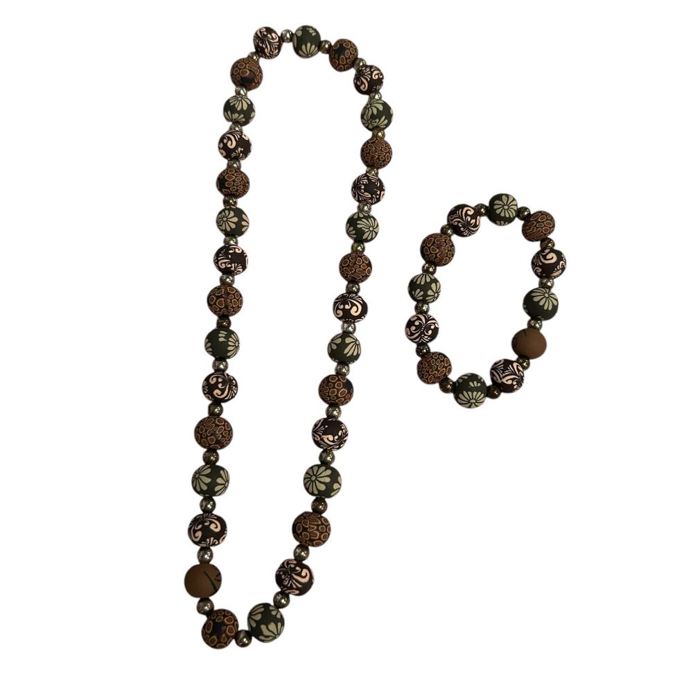 Viva Beads Multicolor Printed Clay Bead Necklace / Bracelet Set